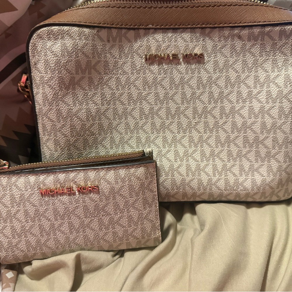 Michael Kors Tan and Brown Crossbody Bag Set